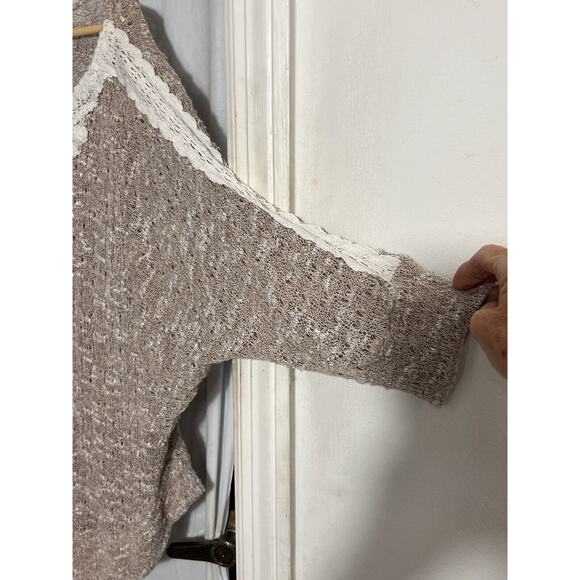 Anthropologie Meadow Rue Tan White Open Knit Lightweight Sweater Size L - Picture 3 of 6